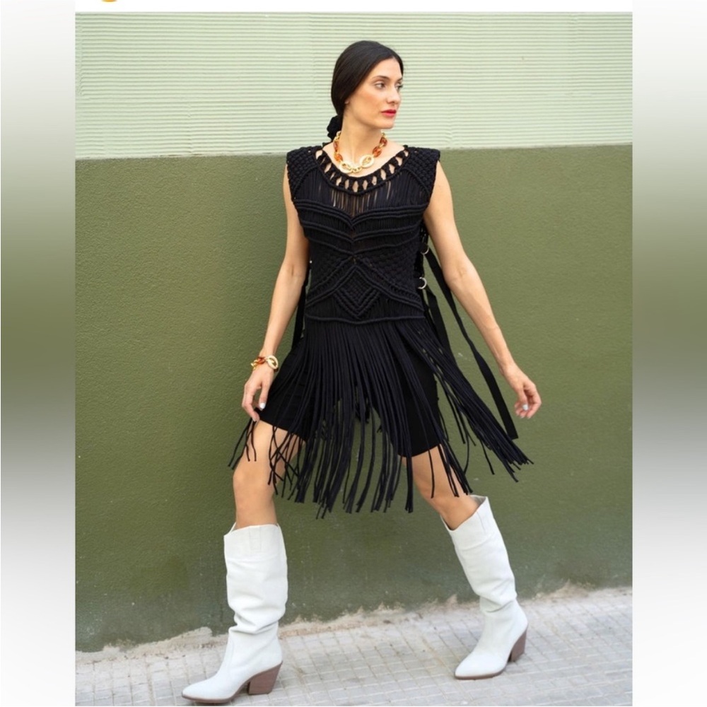 H&M Fringed Macramé Top Black S/M NWT! Perfect for Coachella/festivals